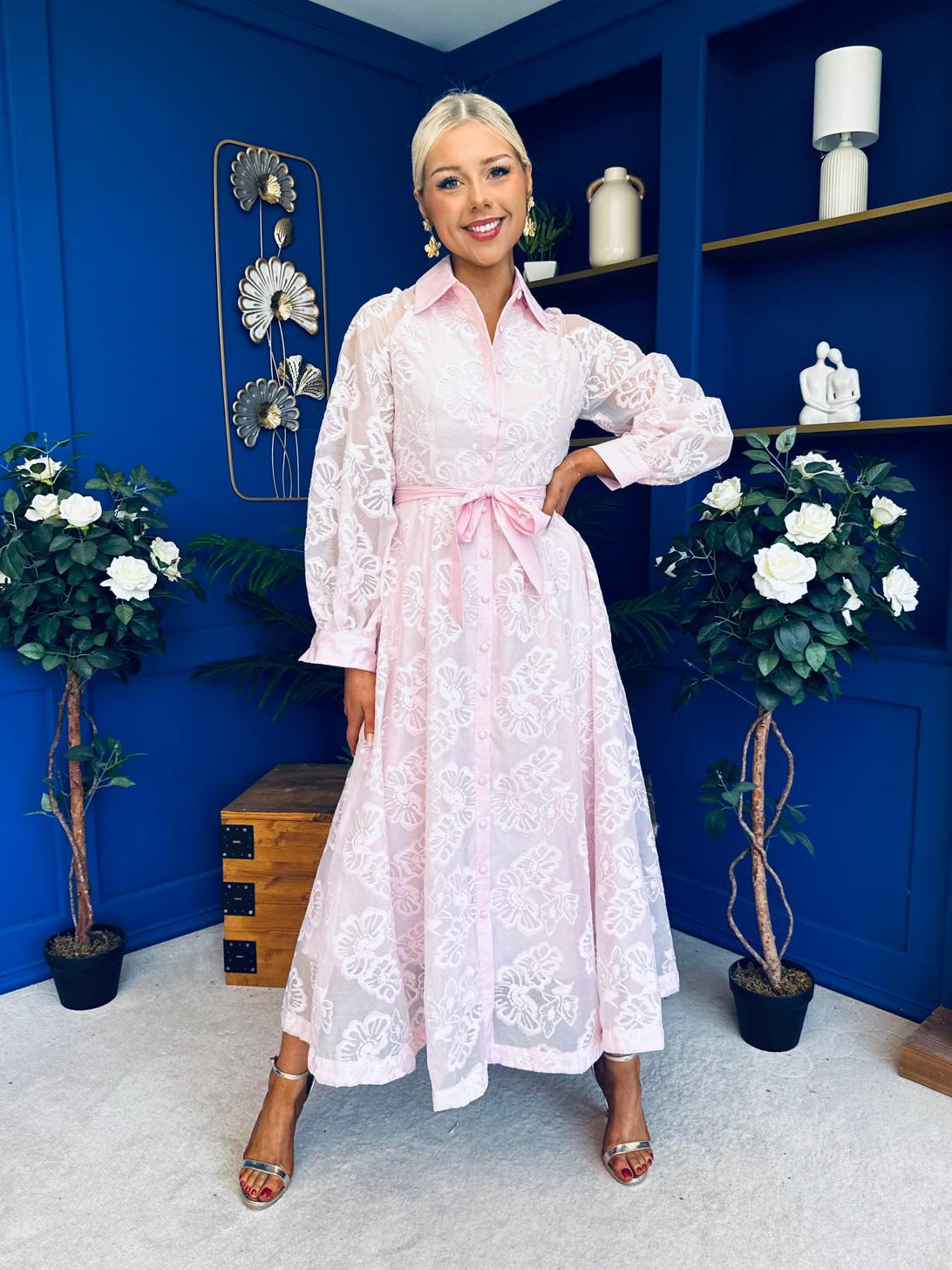 Ellis Detailed Midi Shirt Dress Pwr Pink