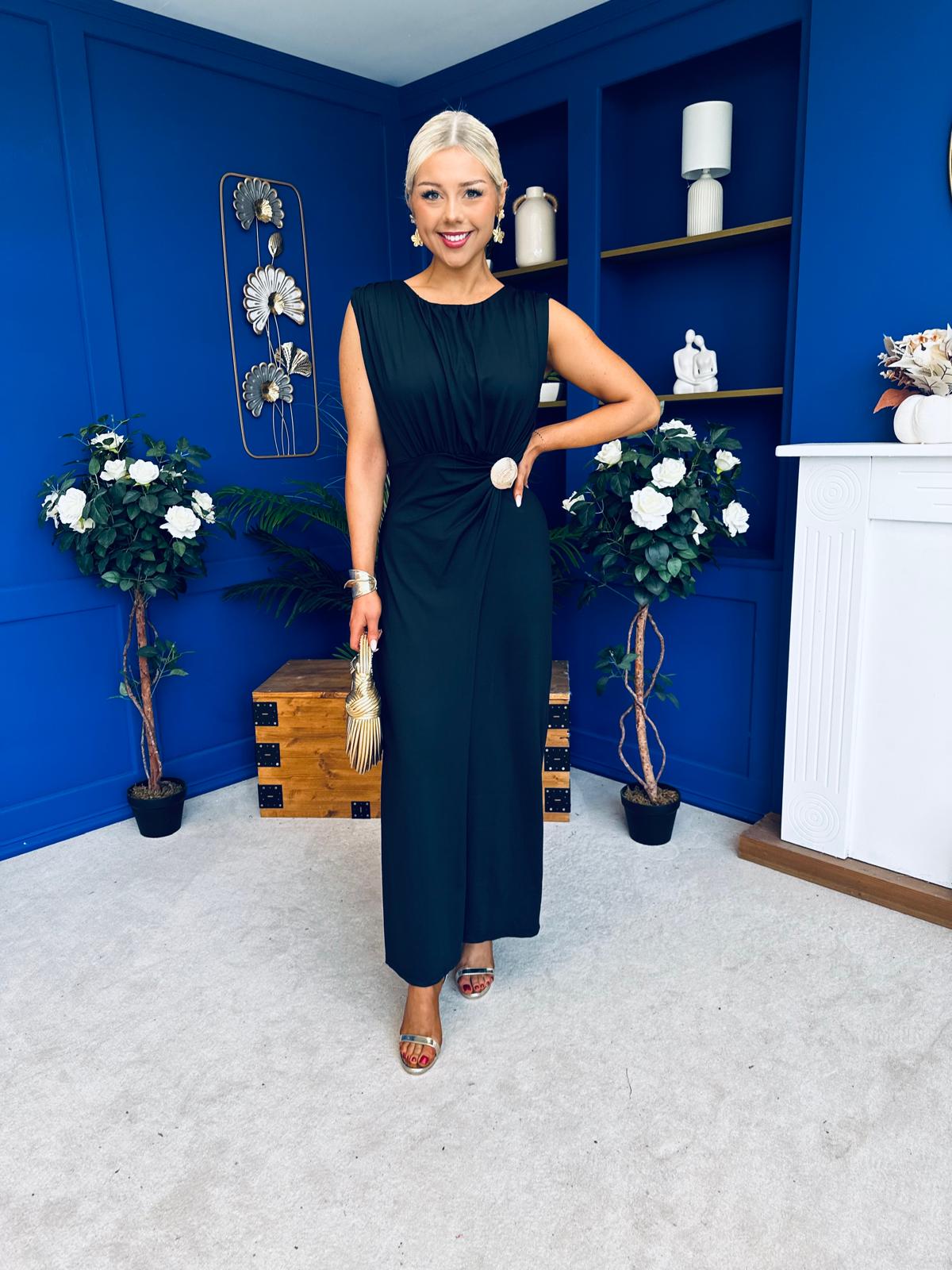 Andrea Detailed Midaxi Dress Black