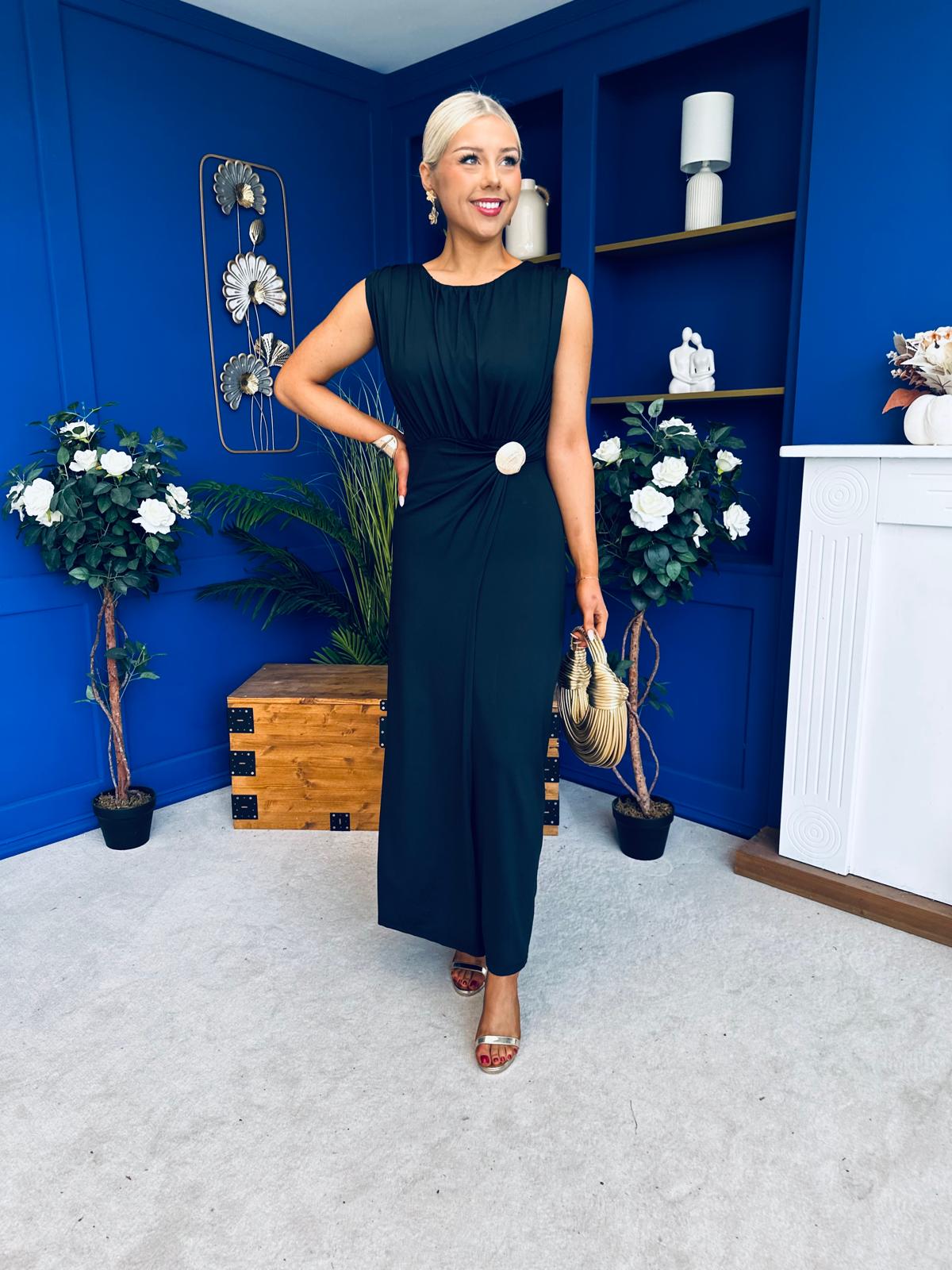 Andrea Detailed Midaxi Dress Black