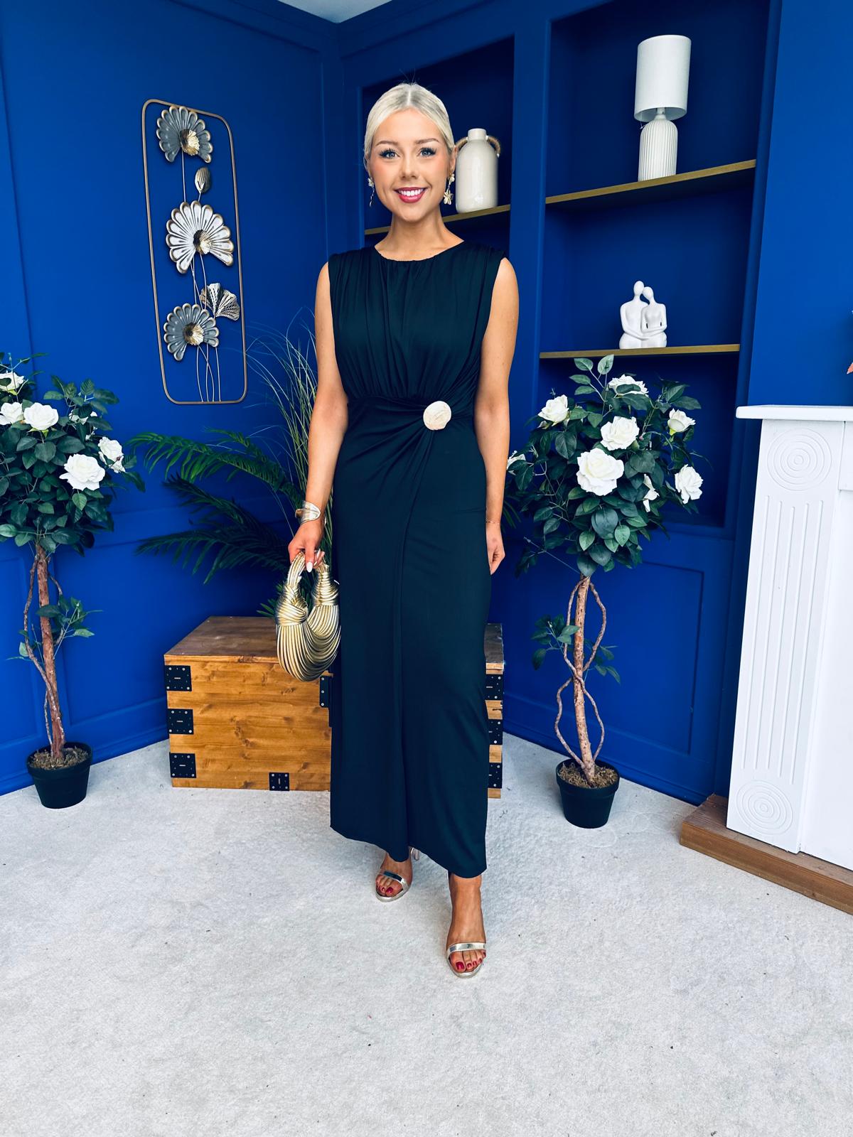Andrea Detailed Midaxi Dress Black
