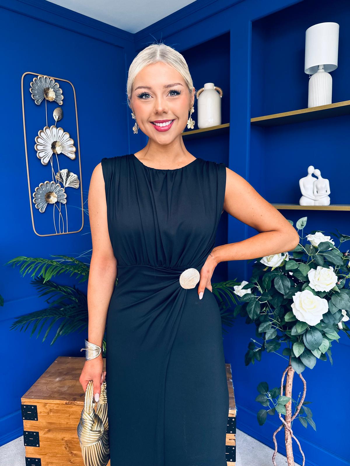 Andrea Detailed Midaxi Dress Black