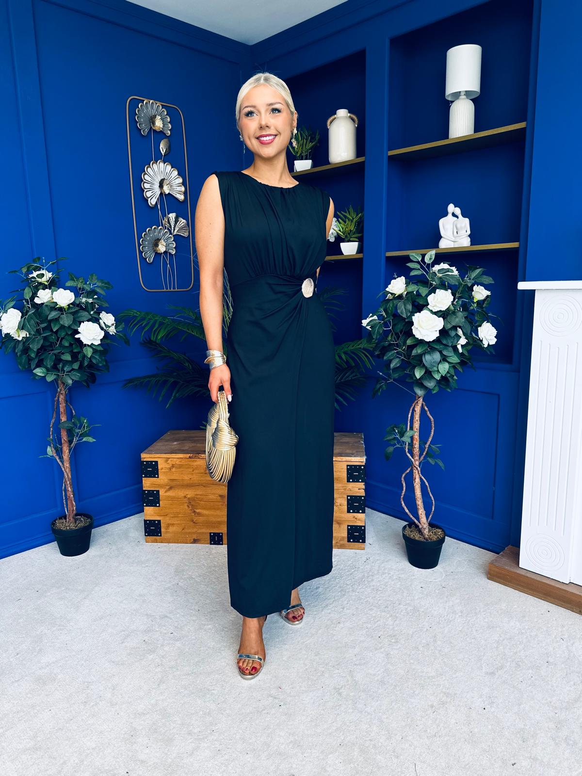 Andrea Detailed Midaxi Dress Black