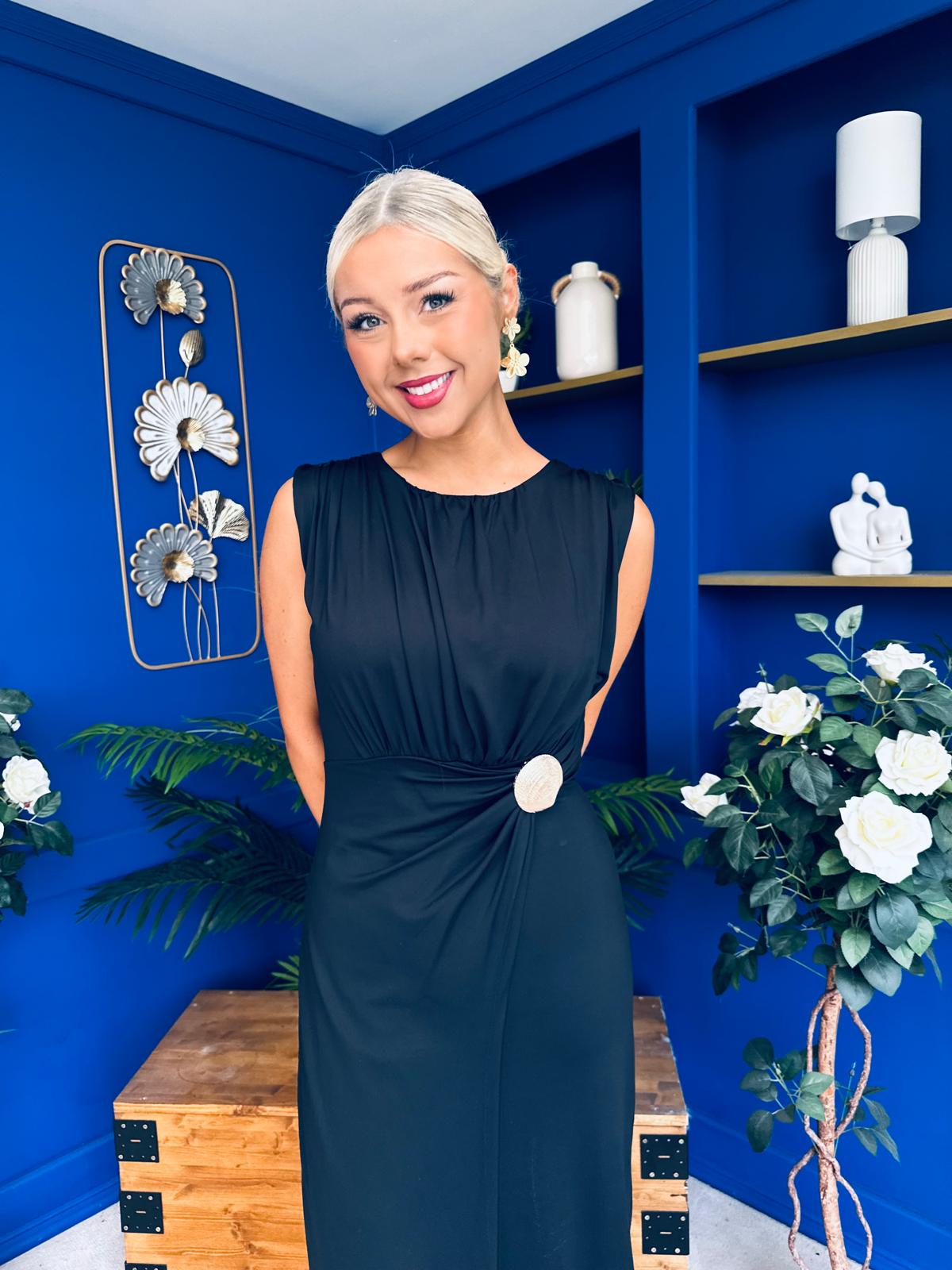 Andrea Detailed Midaxi Dress Black