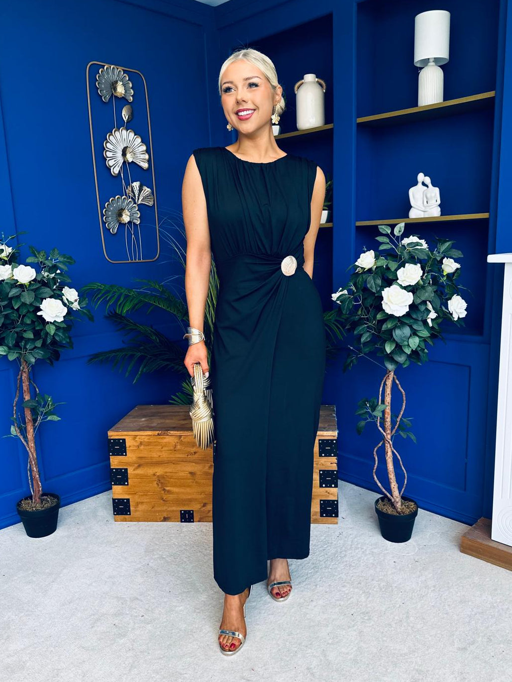 Andrea Detailed Midaxi Dress Black