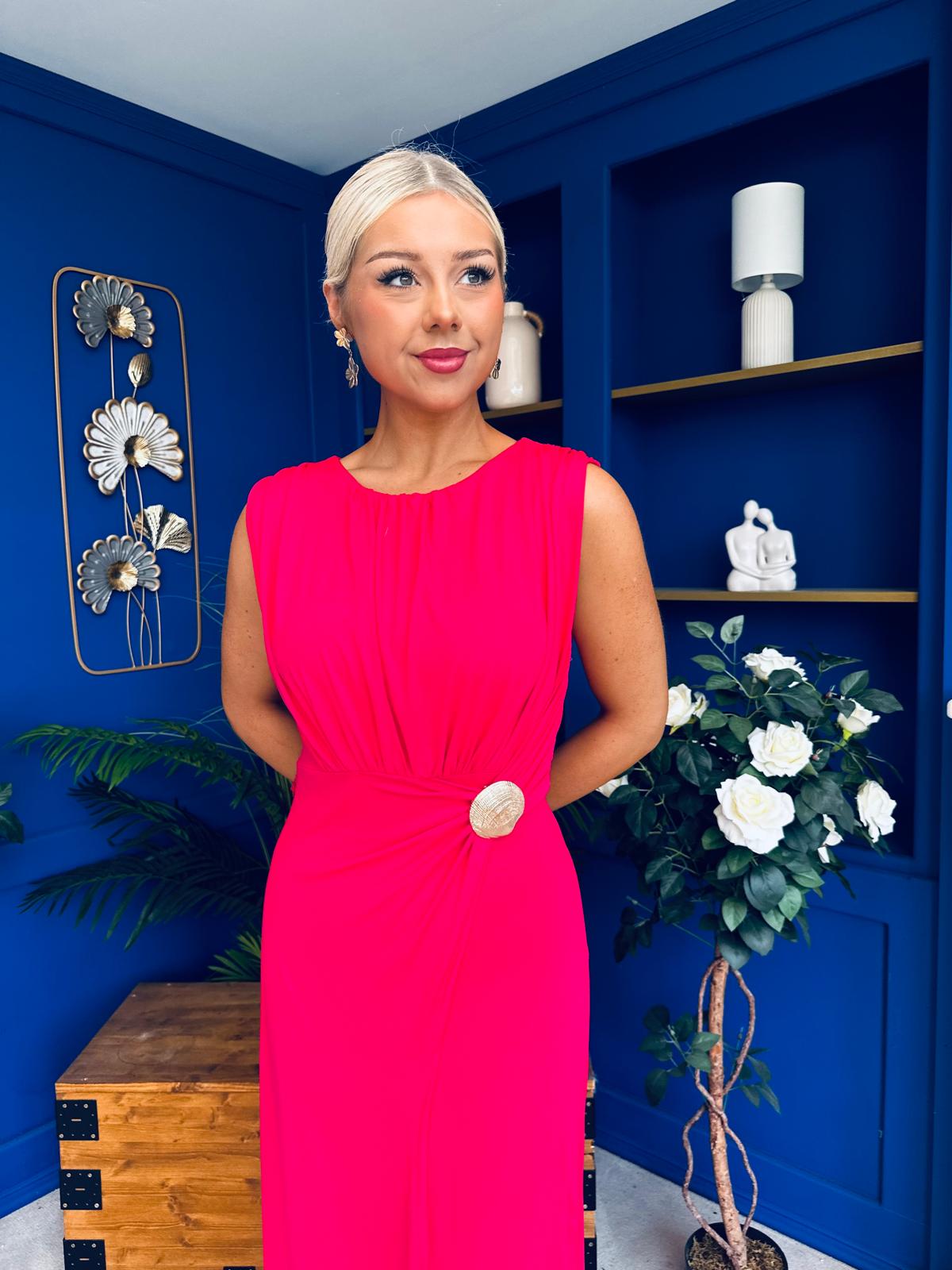 Andrea Detailed Midaxi Dress Hot Pink