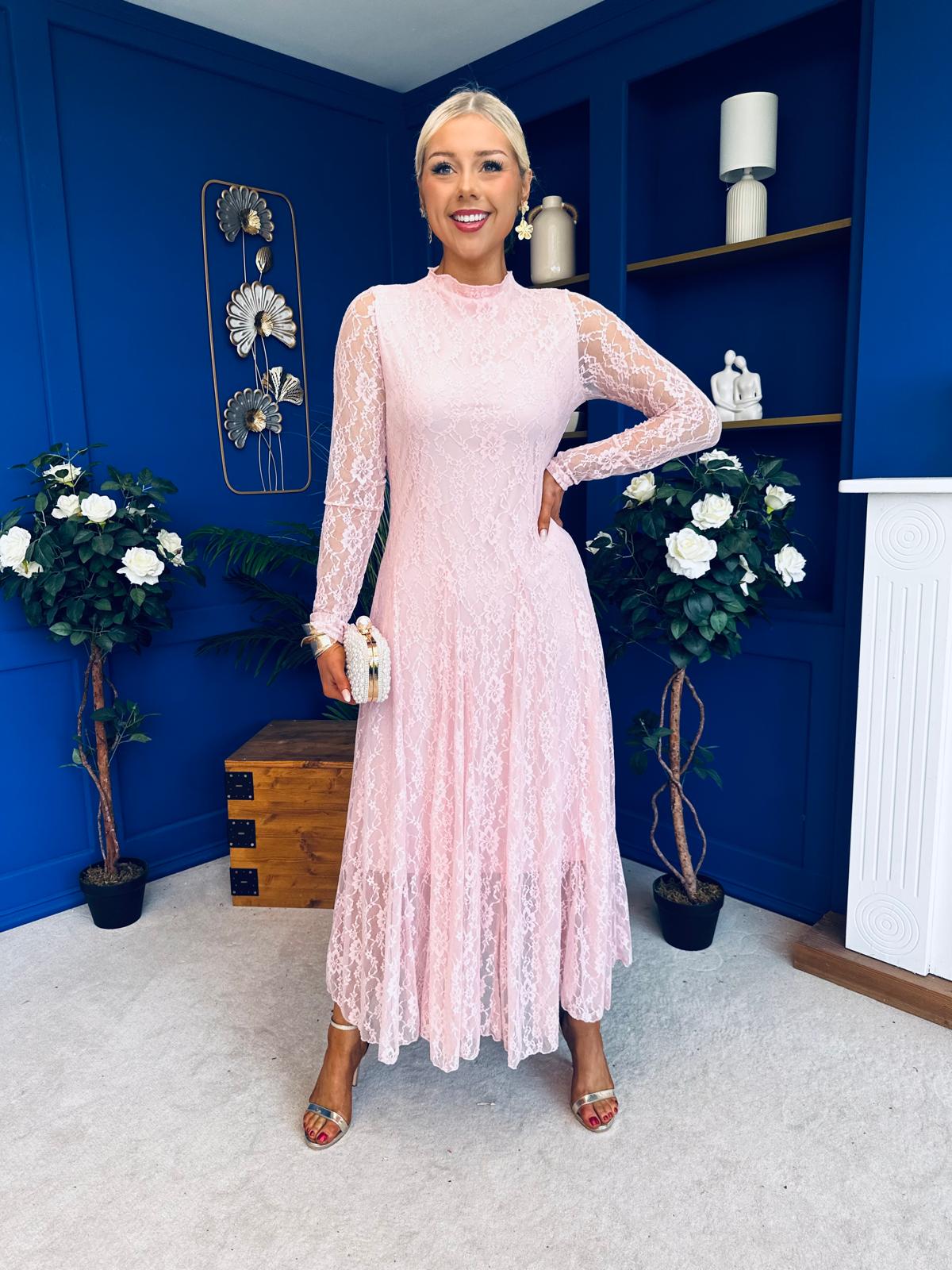 Jane Lace Detail Occasion Dress Pwr Pink