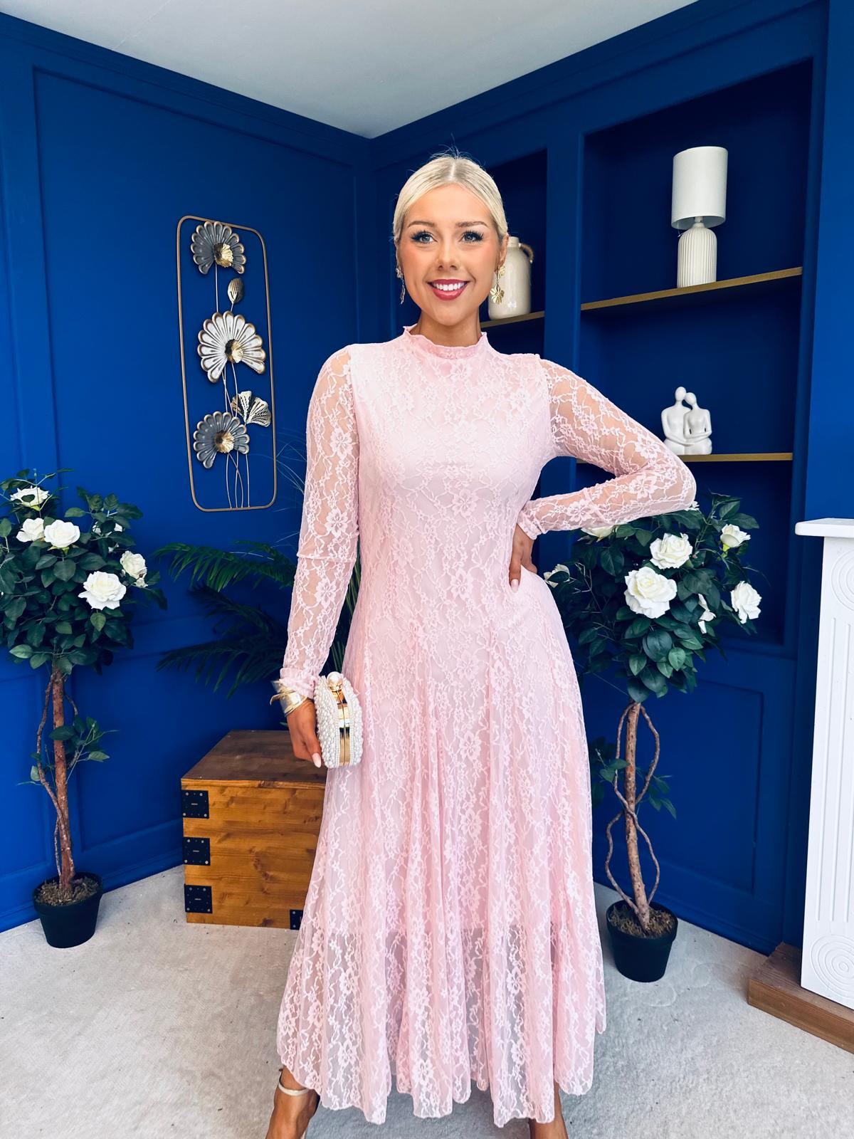 Jane Lace Detail Occasion Dress Pwr Pink