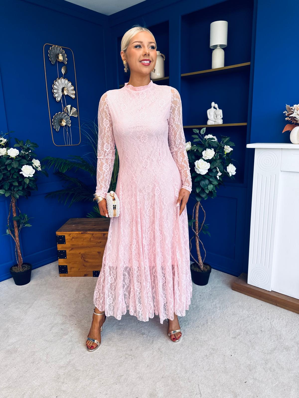 Jane Lace Detail Occasion Dress Pwr Pink