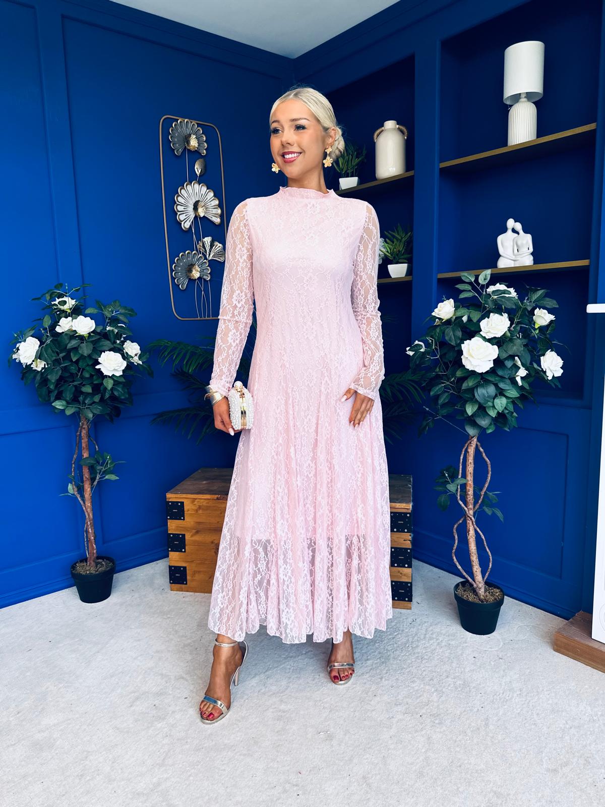 Jane Lace Detail Occasion Dress Pwr Pink