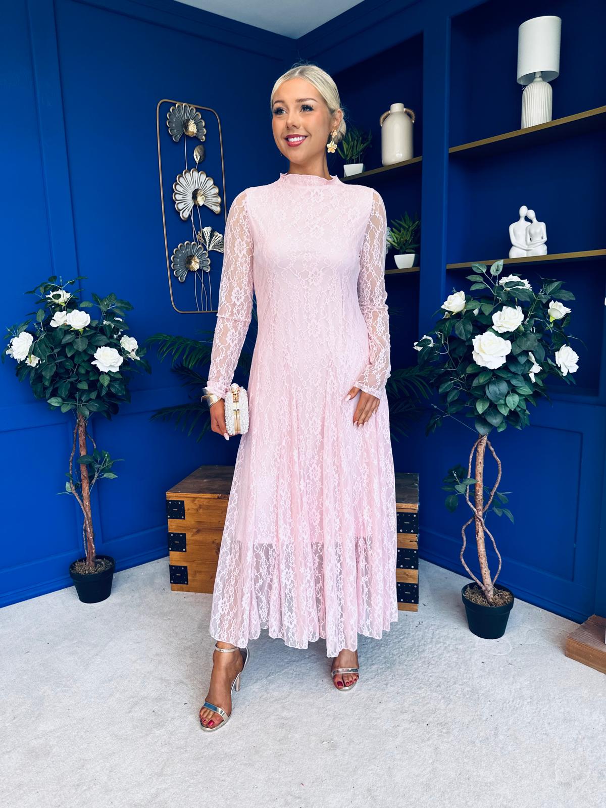 Jane Lace Detail Occasion Dress Pwr Pink