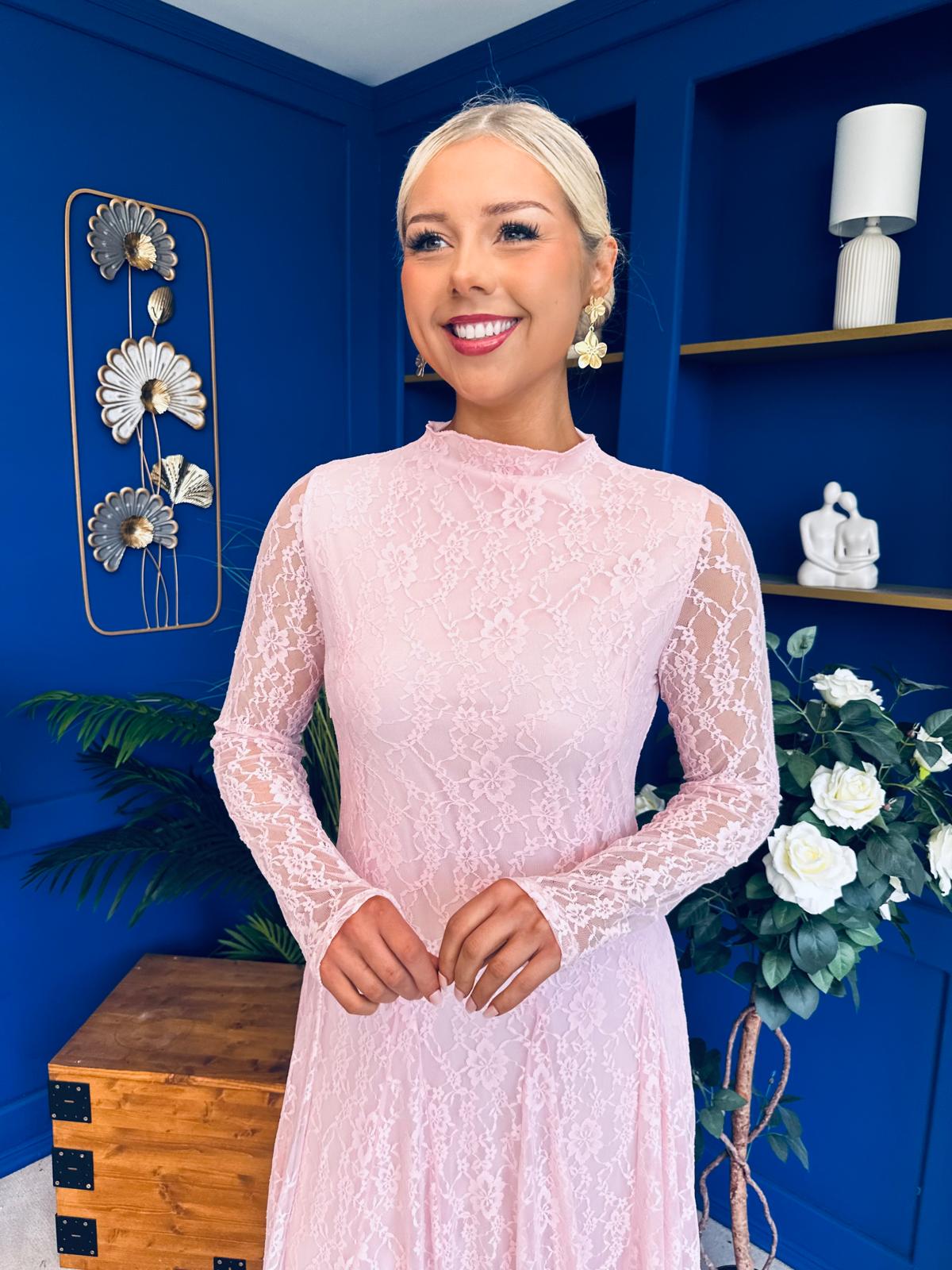 Jane Lace Detail Occasion Dress Pwr Pink