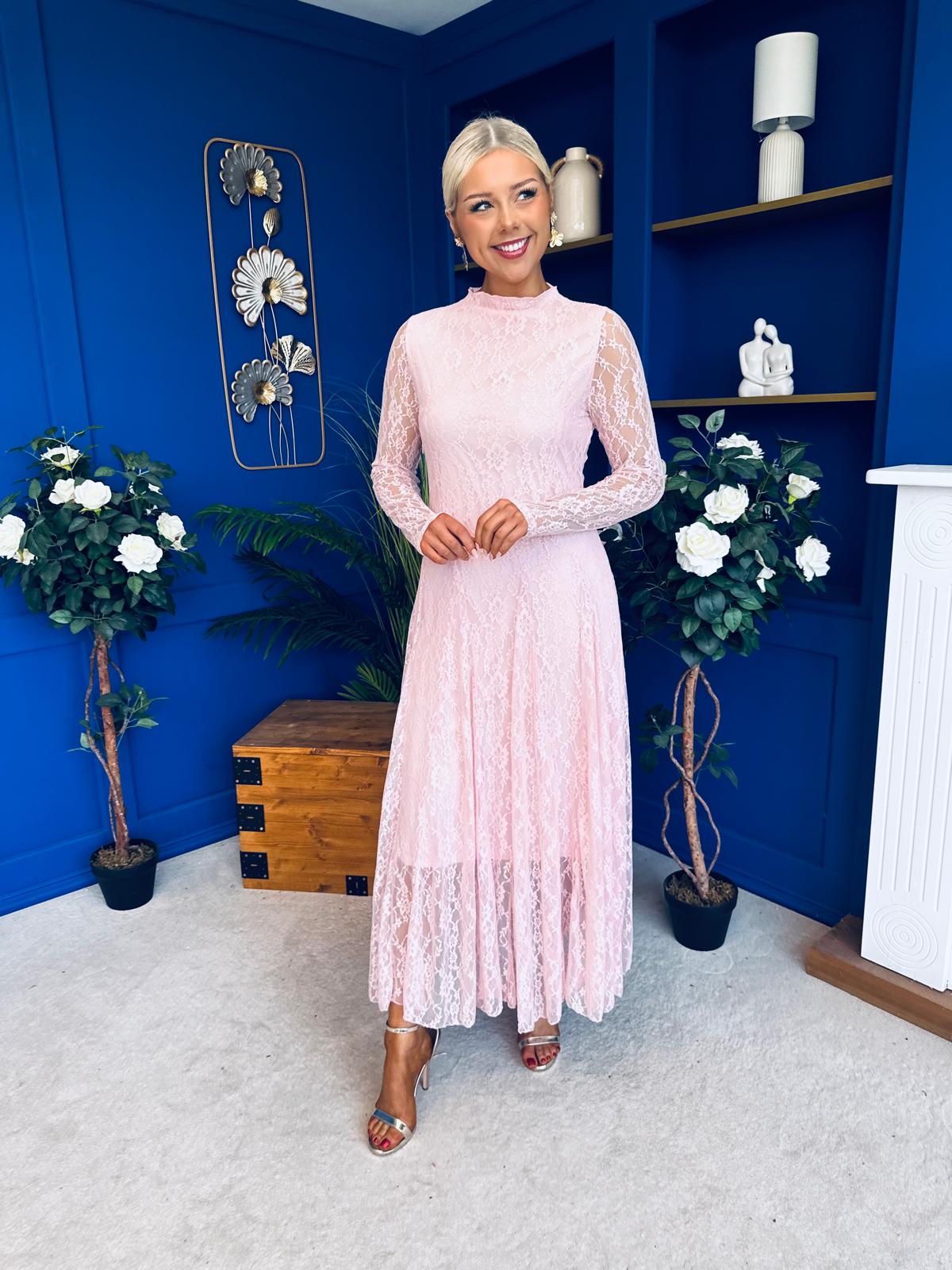 Jane Lace Detail Occasion Dress Pwr Pink