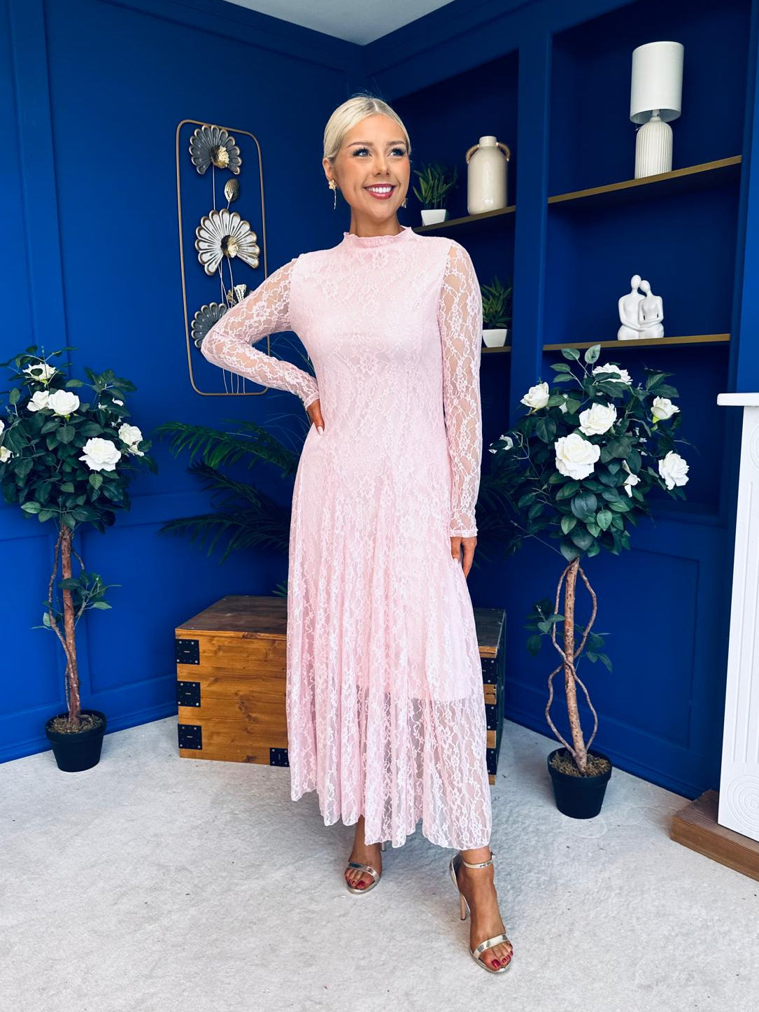 Jane Lace Detail Occasion Dress Pwr Pink