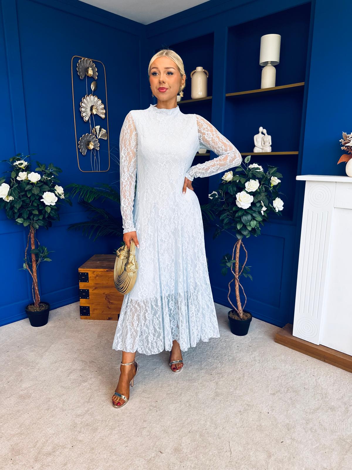 Jane Lace Detail Occasion Dress Pwr Blue