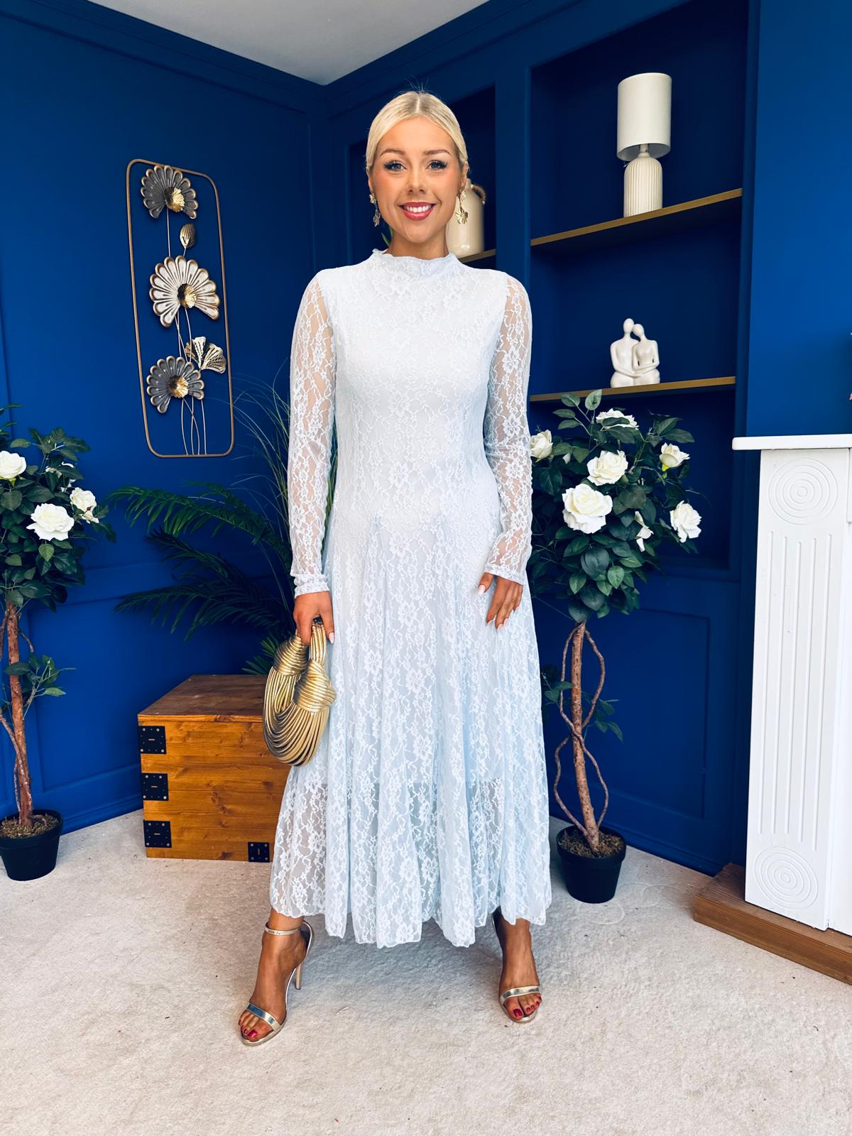 Jane Lace Detail Occasion Dress Pwr Blue