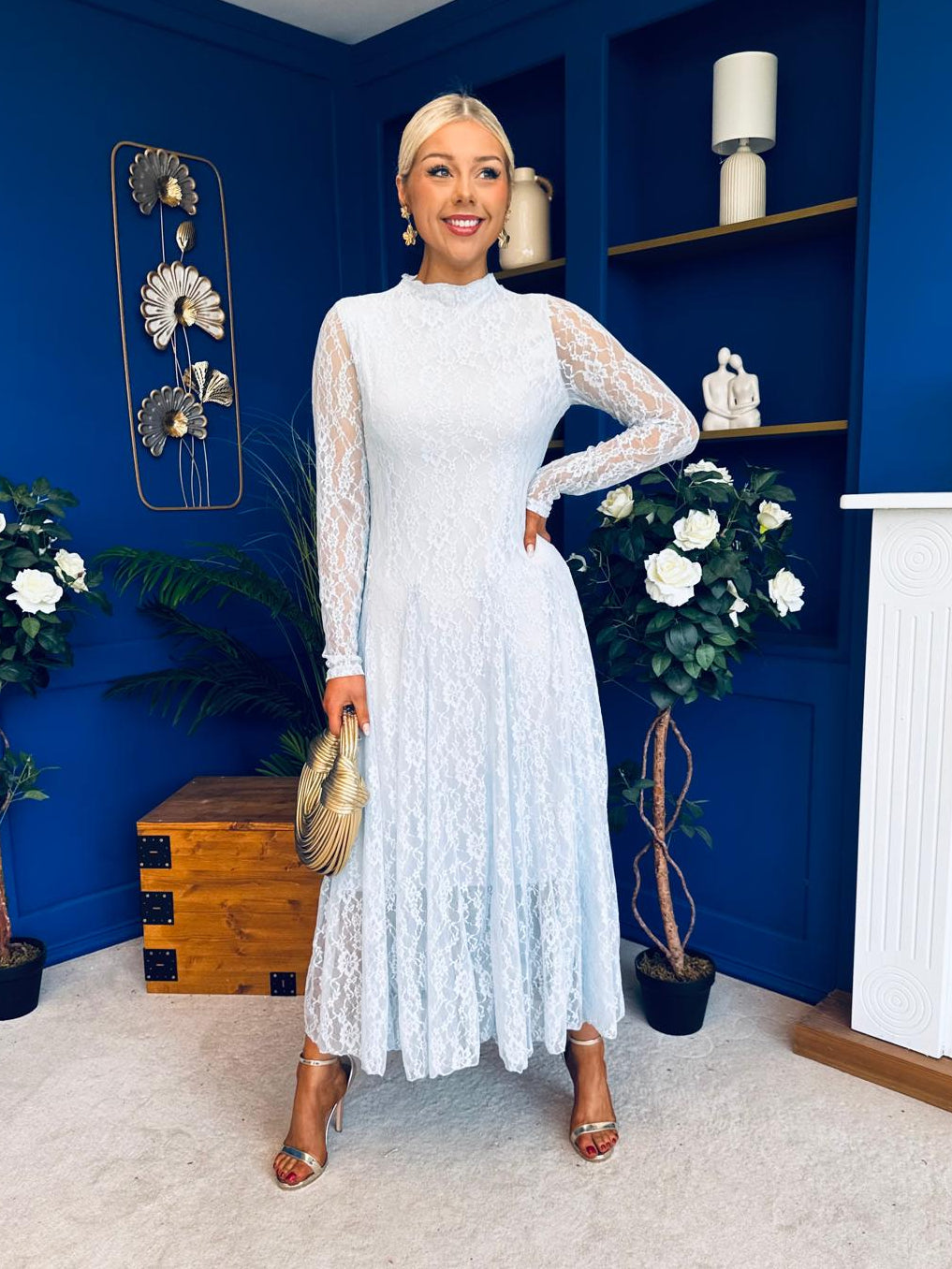 Jane Lace Detail Occasion Dress Pwr Blue