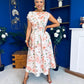 Breffy Asymmetric Neckline Skater Midi Floral Peach