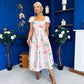 Prim Cap Sleeve Pastel Floral Midi Dress