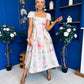 Prim Cap Sleeve Pastel Floral Midi Dress