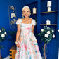 Prim Cap Sleeve Pastel Floral Midi Dress