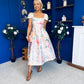 Prim Cap Sleeve Pastel Floral Midi Dress