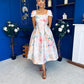 Prim Cap Sleeve Pastel Floral Midi Dress