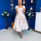 Prim Cap Sleeve Pastel Floral Midi Dress