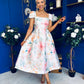 Prim Cap Sleeve Pastel Floral Midi Dress