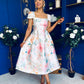 Prim Cap Sleeve Pastel Floral Midi Dress