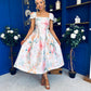 Prim Cap Sleeve Pastel Floral Midi Dress