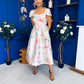 Prim Cap Sleeve Pastel Floral Midi Dress