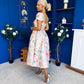 Prim Cap Sleeve Pastel Floral Midi Dress