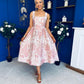 Rosie Strappy Floral Jacquard Midi Dress Pink Floral
