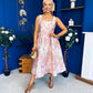 Rosie Strappy Floral Jacquard Midi Dress Pink Floral