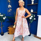 Rosie Strappy Floral Jacquard Midi Dress Pink Floral