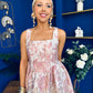 Rosie Strappy Floral Jacquard Midi Dress Pink Floral