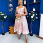 Rosie Strappy Floral Jacquard Midi Dress Pink Floral