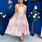 Rosie Strappy Floral Jacquard Midi Dress Pink Floral