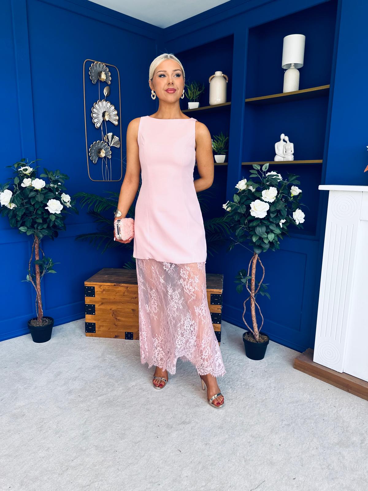 Pauline Detailed Midi Dress Pwr Pink