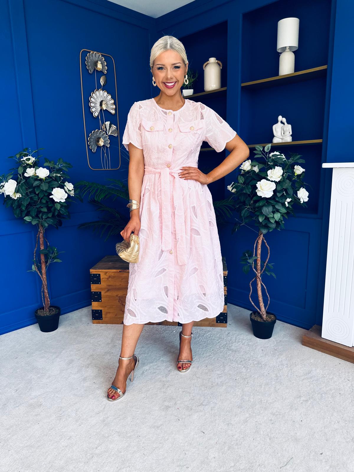 Lexi Crochet Midi Shirt Dress Pwr Pink