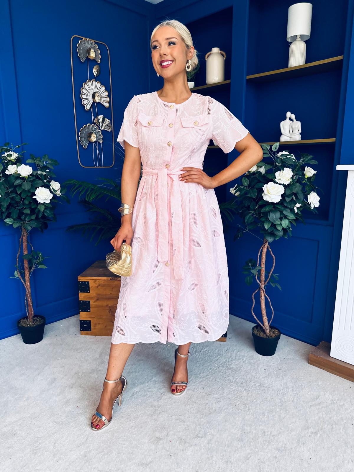 Lexi Crochet Midi Shirt Dress Pwr Pink