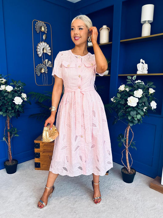Lexi Crochet Midi Shirt Dress Pwr Pink
