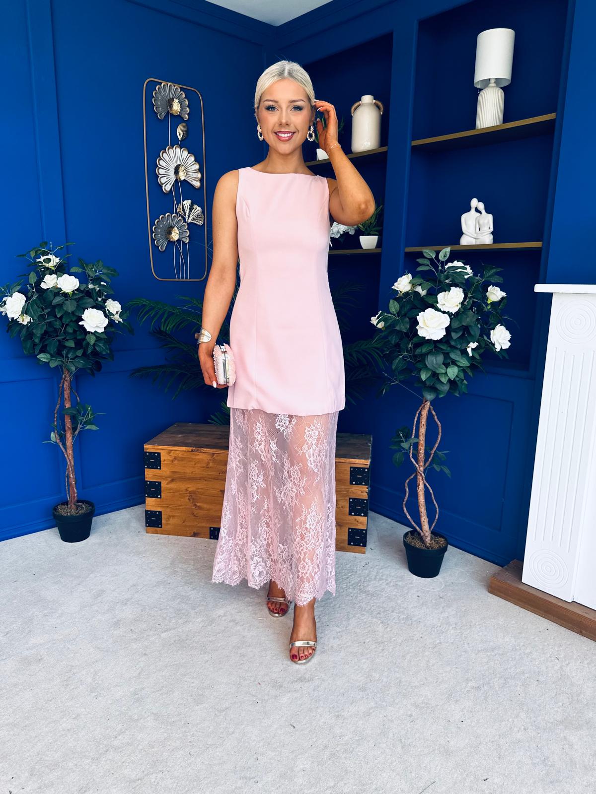 Pauline Detailed Midi Dress Pwr Pink