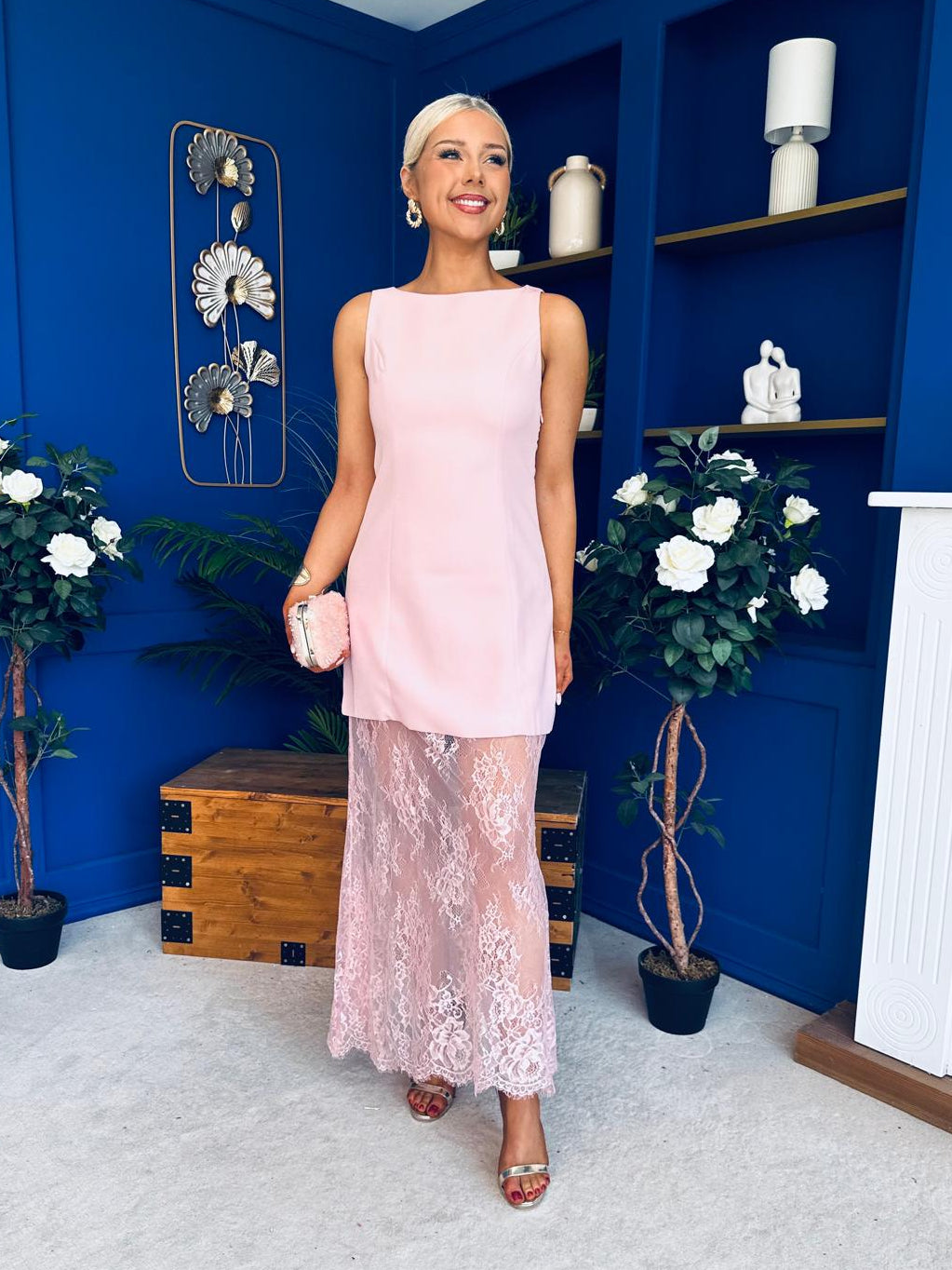 Pauline Detailed Midi Dress Pwr Pink