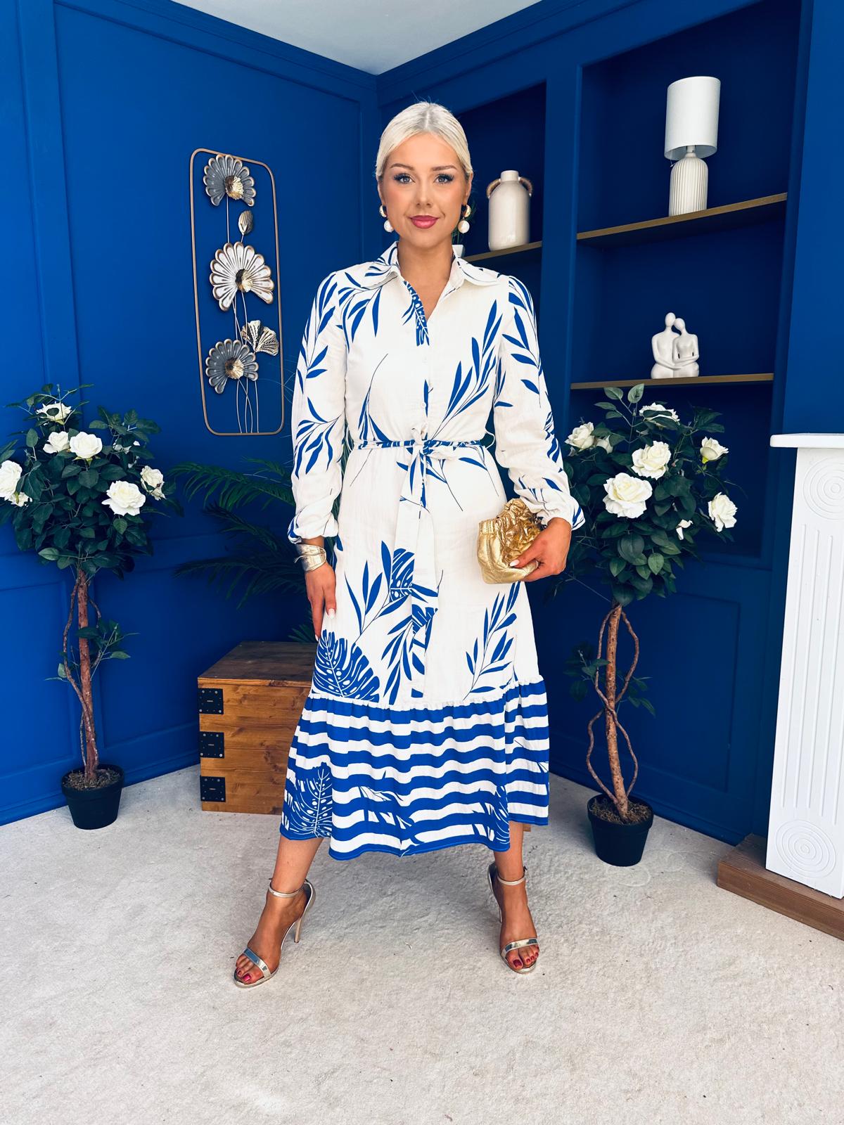 Marion Boarder Print Shirt Dress Blue