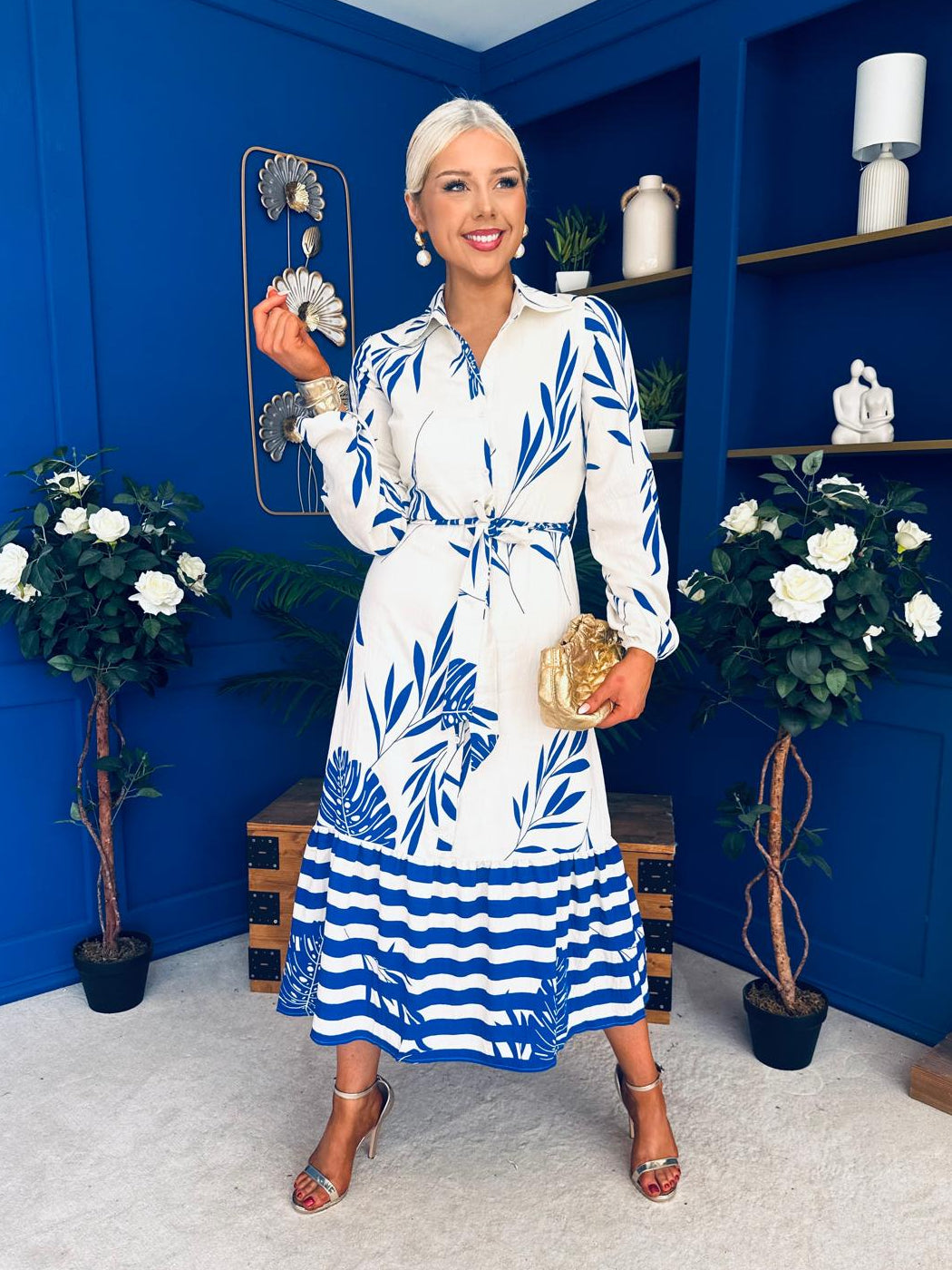 Marion Boarder Print Shirt Dress Blue