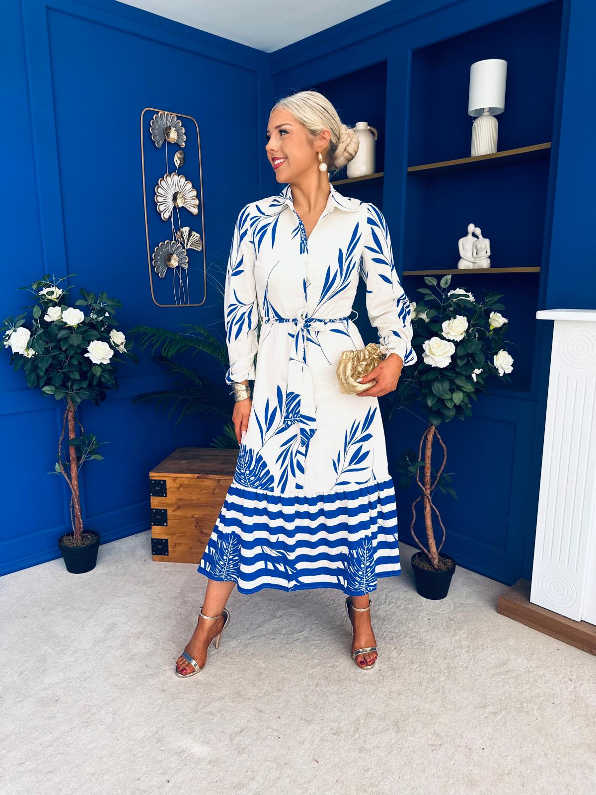 Marion Boarder Print Shirt Dress Blue
