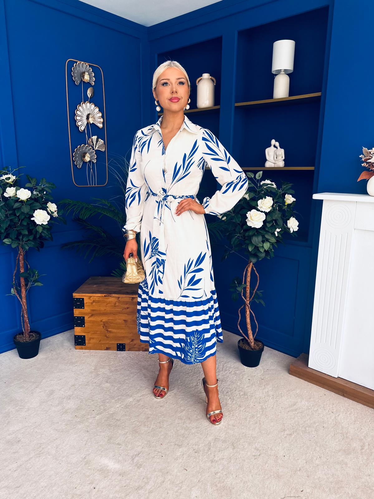 Marion Boarder Print Shirt Dress Blue