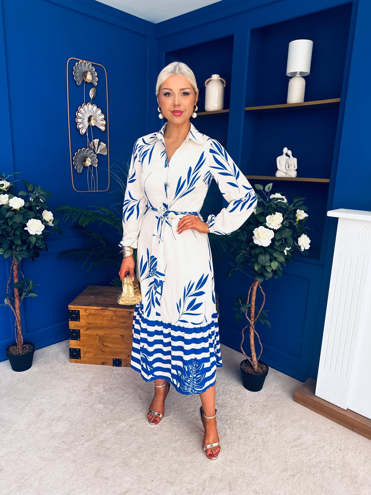 Marion Boarder Print Shirt Dress Blue