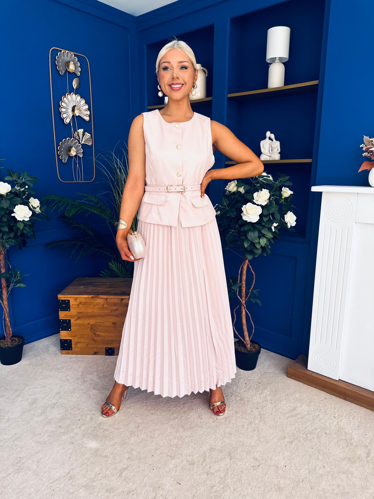 Bernice Detailed Waistcoat & Skirt Set Pwr Pink